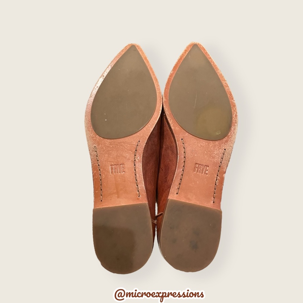 Frye Kenzie Venetian Cognac Leather Work Casual Everyday Pointy Wood Flat Loafer - Picture 10 of 11